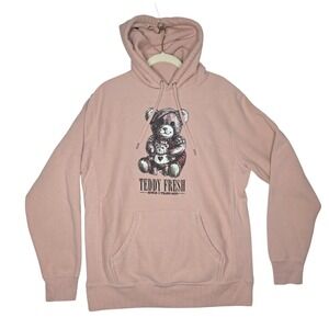Teddy Fresh Bear Oversized Graphic Pink Hoodie Sweatshirt Size‎ M lounge Grunge